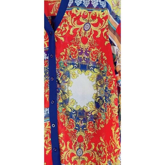 Kimona Blouse Jacket by Cecico Front Button Boho Light Weight Batik Longer Back - Picture 12 of 12